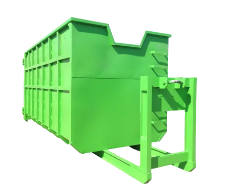 Container Abroll verde, cu cadru frontal de cuplare proeminent
